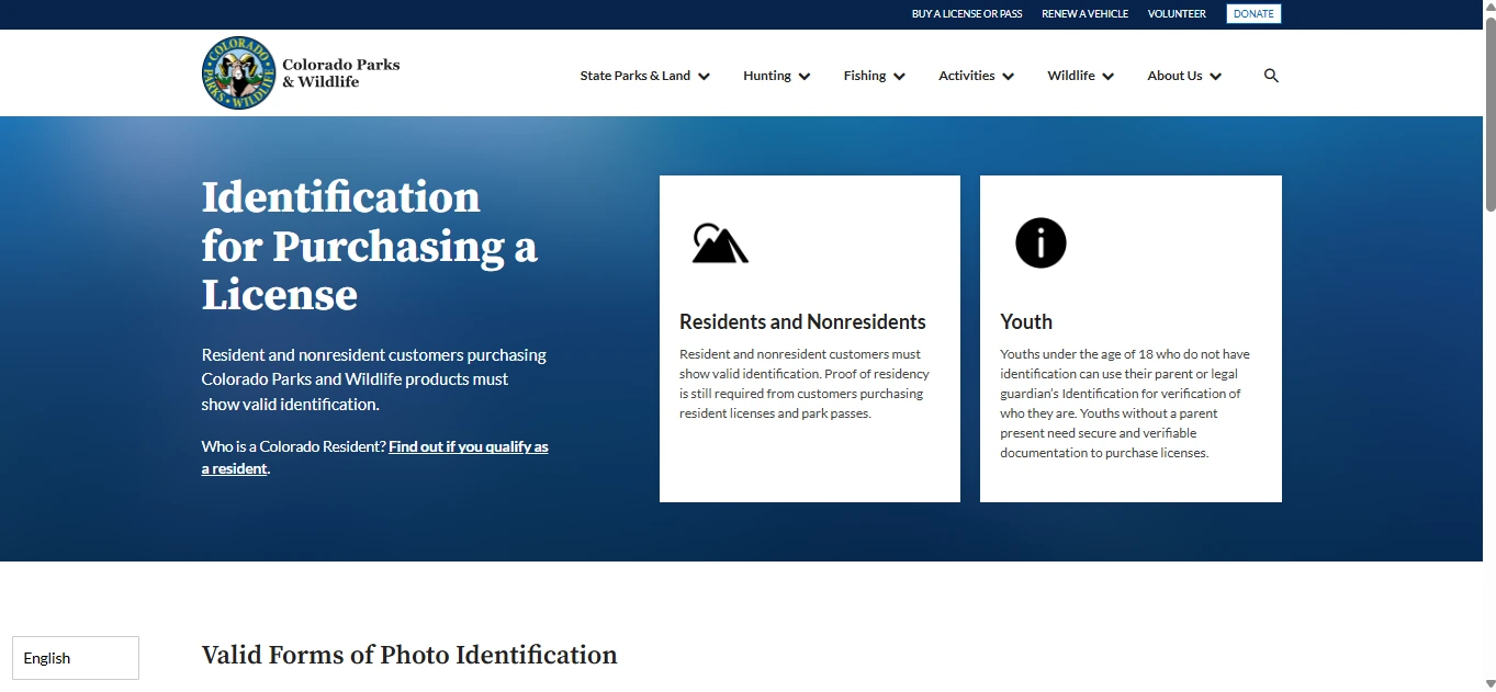 Screenshot guide showing the official Colorado Parks and Wildlife nonresident fishing license fees and online license options