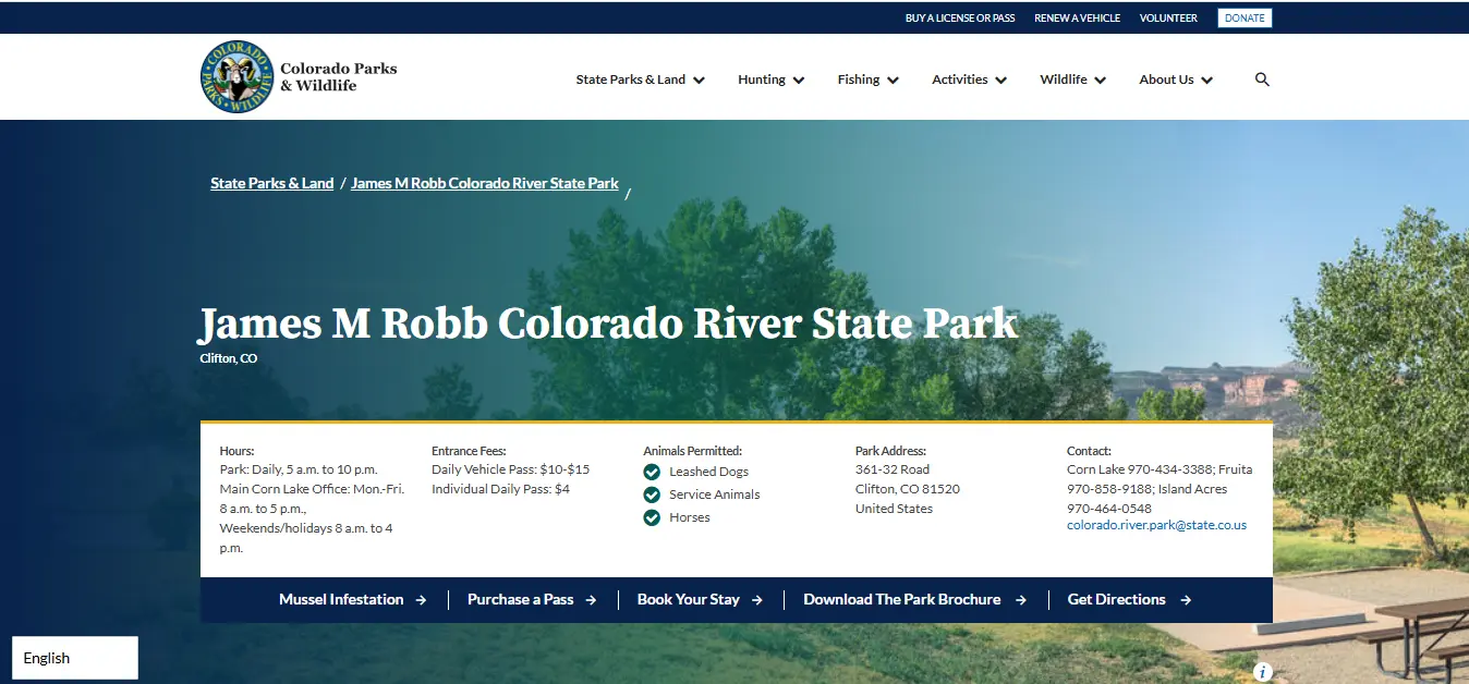 Screenshot guide showing the official Colorado Parks and Wildlife Connected Lakes fishing access page for Grand Junction Colorado