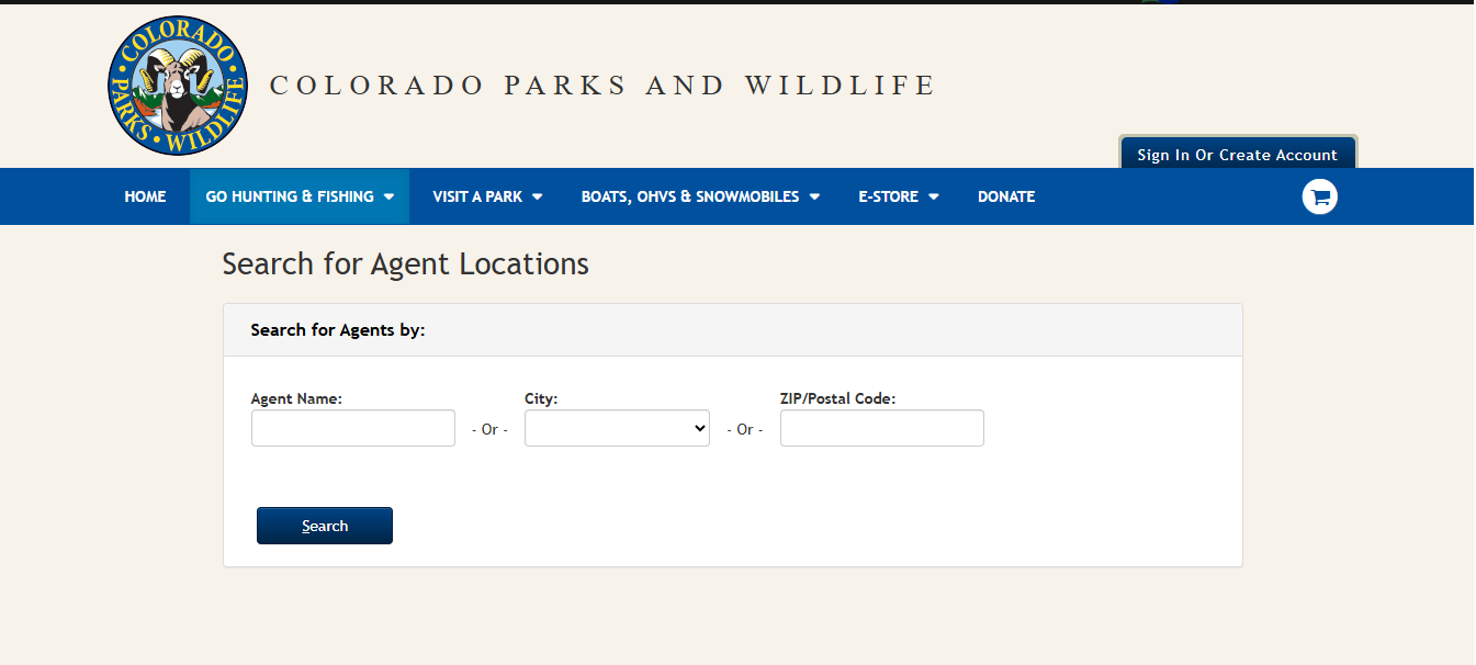 Screenshot guide showing the CPW Shop sales agent finder for checking Walmart Colorado fishing license locations